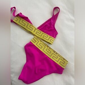 Versace Greek themed fuschia pink bikini set. Size 6 (M)